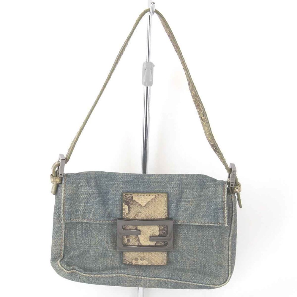 Fendi Mini Bucket Handbag Denim Python Blue - image 1